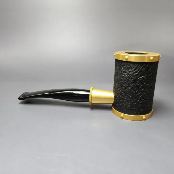 Tsuge Yoroi Metal Tankard Gold Sandblasted Poker Estate Briar Pipe, Unsmoked, 9mm - Image 4