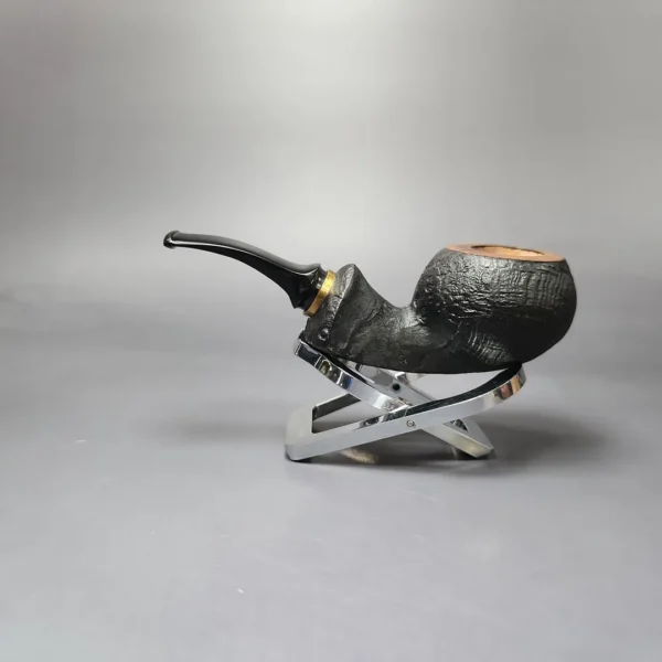 Mina Pipes Sandblasted Blowfish w/ Brass Estate Briar Pipe, Unsmoked - Image 4