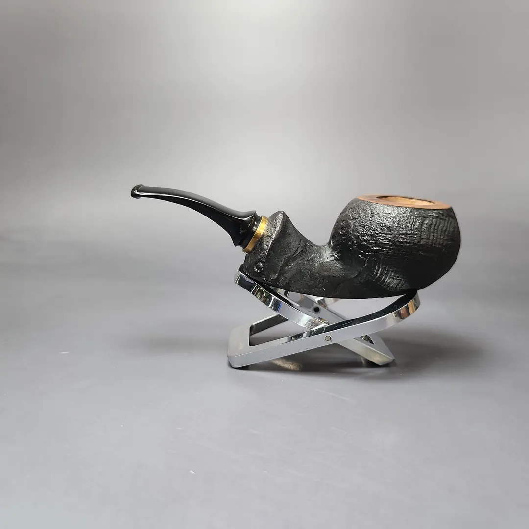 Mina Pipes Sandblasted Blowfish w/ Brass Estate Briar Pipe, Unsmoked - Image 4