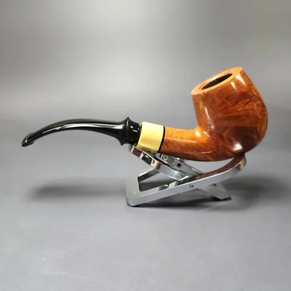 Mina Pipes Smooth Bent Billiard w/ Boxwood Estate Briar Pipe, Unsmoked, 9mm - Image 4