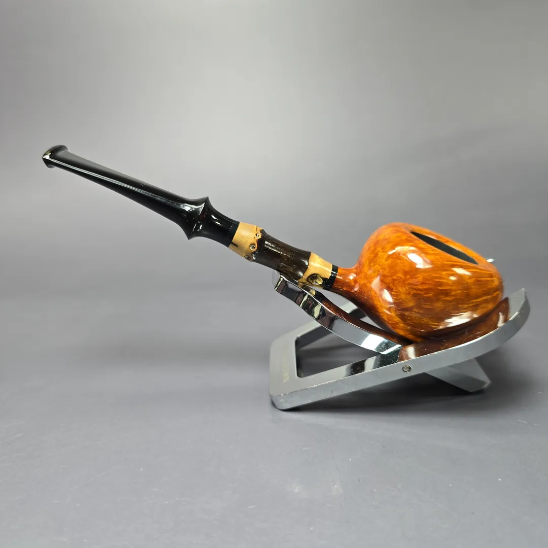 C-Pipe Smooth Tomato w/ Bamboo Handmade Briar Pipe, New - Image 4