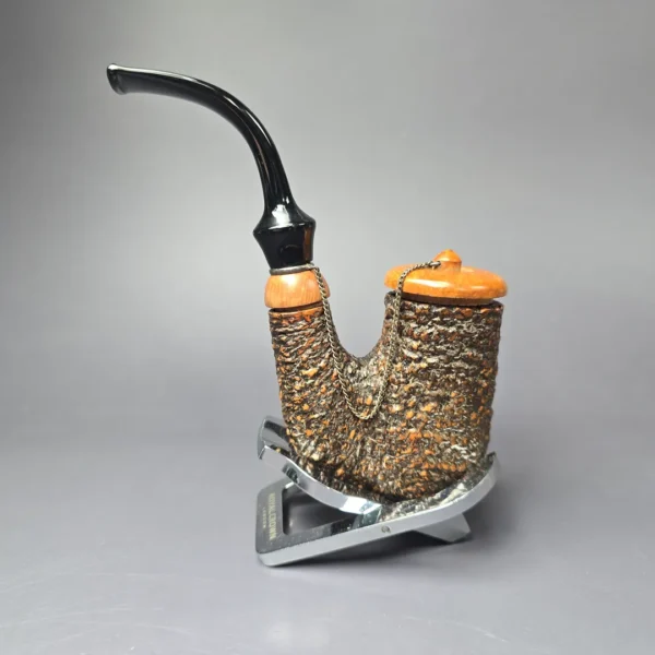 Brebbia Oom Paul Rocciata Rusticated Estate Briar Pipe, Unsmoked, 9mm - Image 5