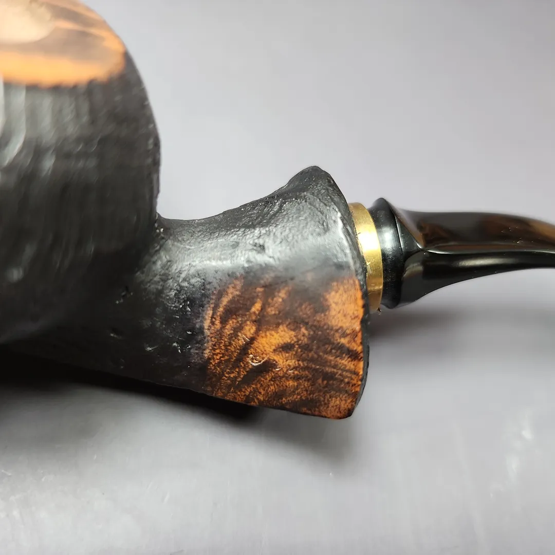 Mina Pipes Sandblasted Blowfish w/ Brass Estate Briar Pipe, Unsmoked - Image 9