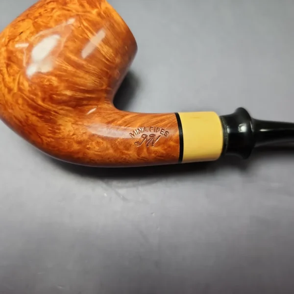 Mina Pipes Smooth Bent Billiard w/ Boxwood Estate Briar Pipe, Unsmoked, 9mm - Image 9
