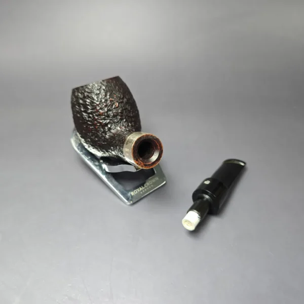 Elwood (Ferndown) Partially Rusticated Apple w/ Silver Estate Briar Pipe, English Estates, 9mm - Image 11