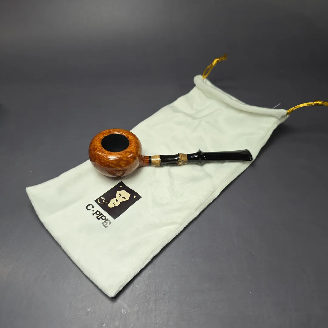C-Pipe Smooth Tomato w/ Bamboo Handmade Briar Pipe, New - Image 11
