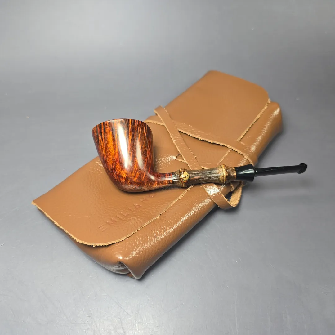 Emiliano Smooth Dublin w/ Black Bamboo & Jupati Handmade Briar Pipe, New - Image 12