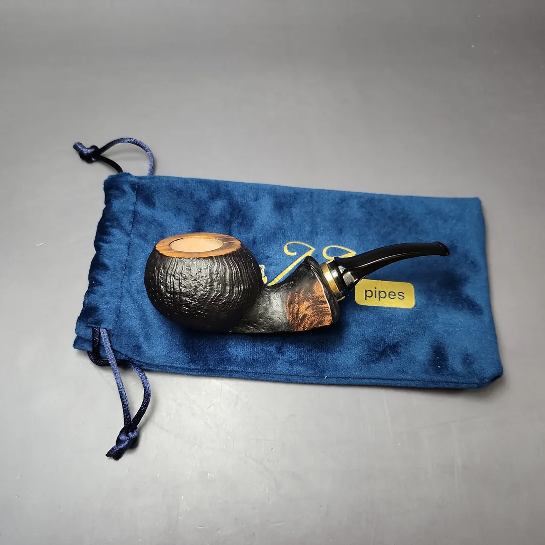 Mina Pipes Sandblasted Blowfish w/ Brass Estate Briar Pipe, Unsmoked - Image 12