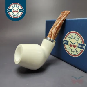MBSD Meerschaum Silver Smooth Anse Reverse Calabash Block Meerschaum Pipe, New