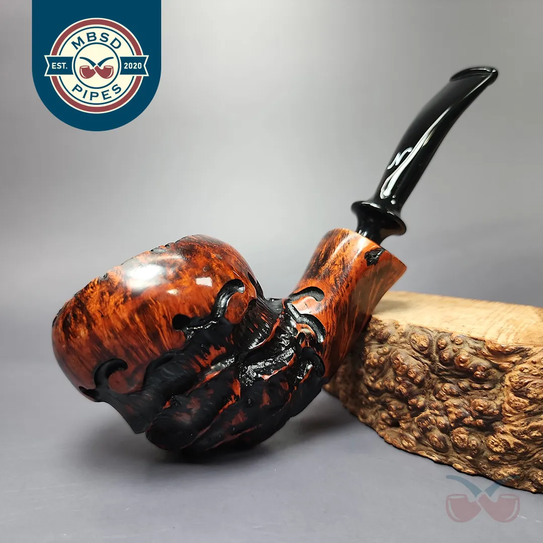 Nording Abstract Partially Rusticated Freehand Estate Briar Pipe, Unsmoked