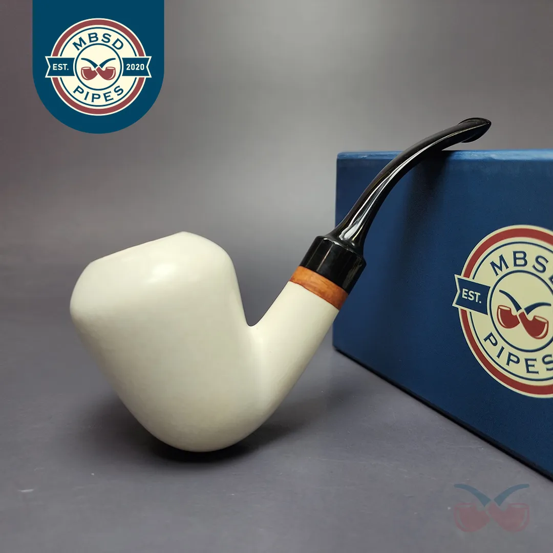 MBSD Meerschaum Deluxe Premier Smooth Acorn w/ Ebonite Stem Block Meerschaum Pipe, Briar-Mortise