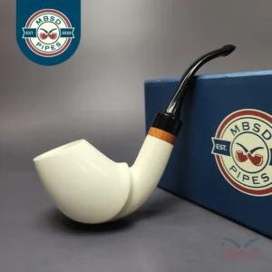 MBSD Meerschaum Deluxe Premier Smooth Swan w/ Ebonite Block Meerschaum Pipe, Briar-Mortise