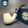 MBSD Meerschaum Deluxe Premier Spiral Carved Bent Billiard w/ Cumberland Block Meerschaum Pipe, Briar-Mortise, New
