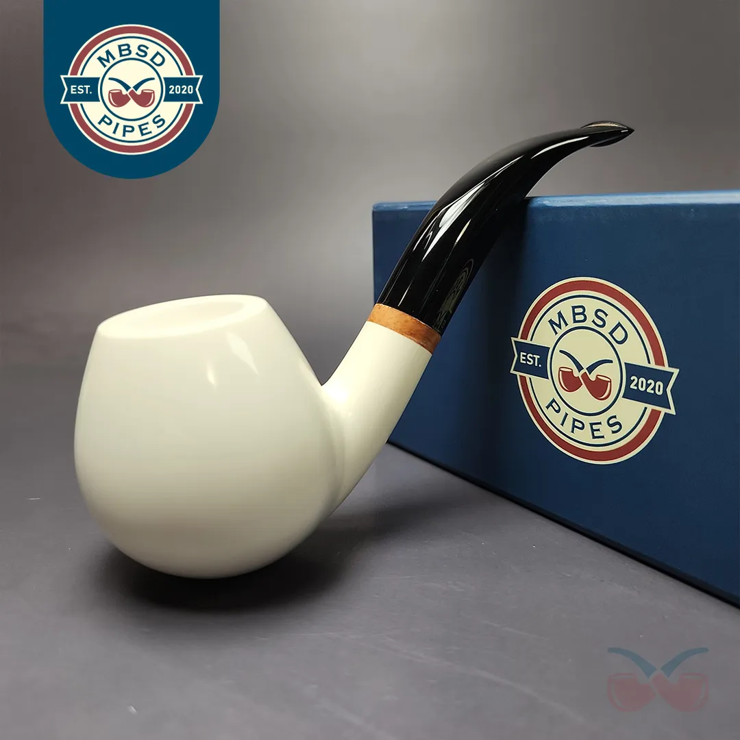 MBSD Meerschaum Deluxe XL Smooth Brandy Block Meerschaum Pipe, Briar-Mortise, New