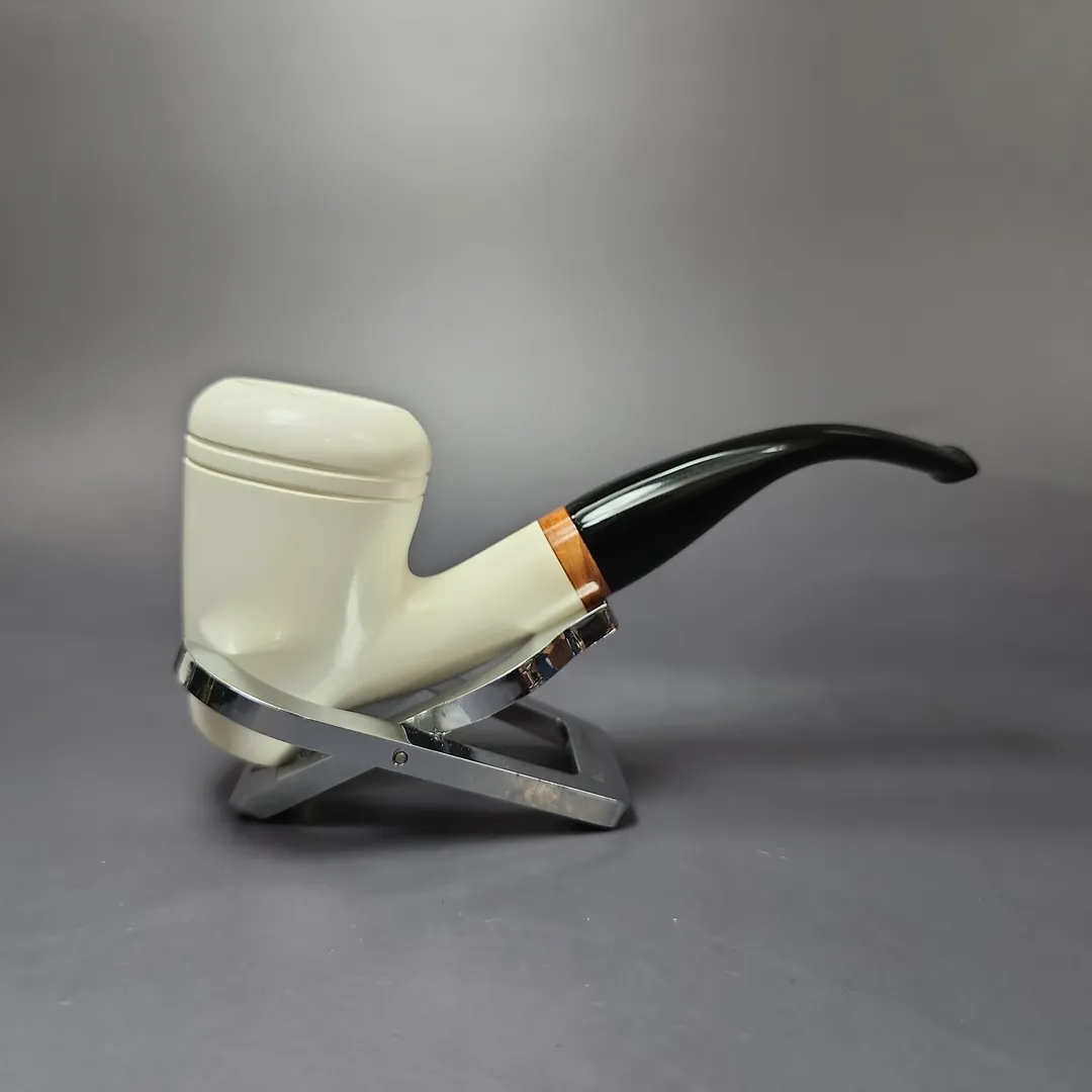 MBSD Meerschaum Deluxe Premier Cherrywood w/ Ebonite Block Meerschaum Pipe, New - Image 2