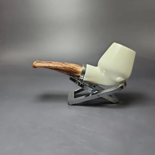 MBSD Meerschaum Silver Smooth Anse Reverse Calabash Block Meerschaum Pipe, New - Image 4