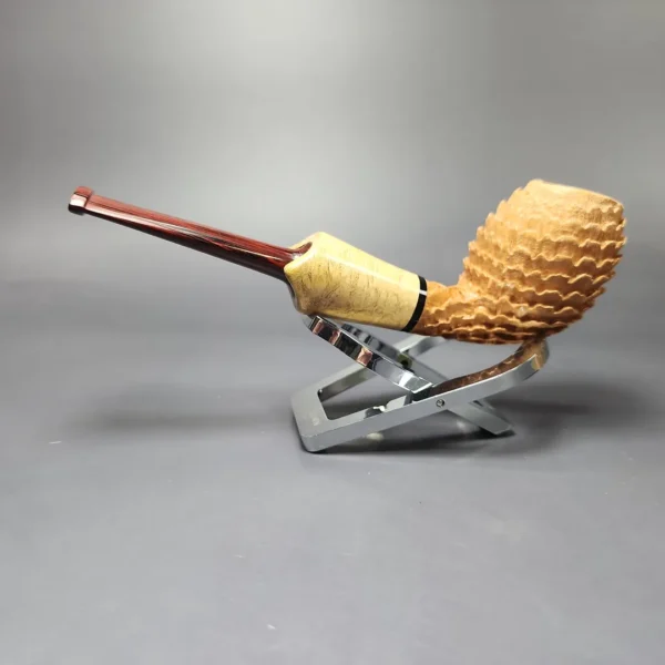 Eclesias Pipes "Dragon Scale" Sandblasted Cutty w/Acacia Burl Handmade Briar Pipe, New - Image 4