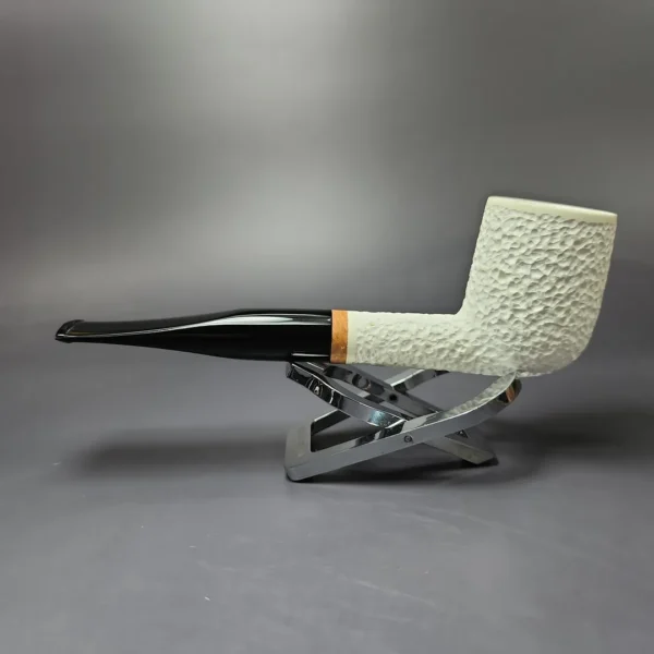 MBSD Meerschaum Deluxe Rusticated Large Billiard Block Meerschaum Pipe, Briar-Mortise, New - Image 4