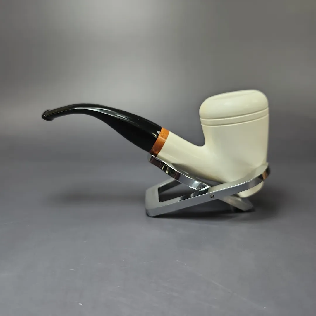 MBSD Meerschaum Deluxe Premier Cherrywood w/ Ebonite Block Meerschaum Pipe, New - Image 4