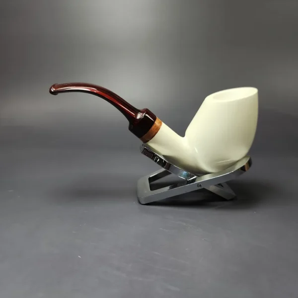 MBSD Meerschaum Deluxe Premier Smooth Swan w/ Cumberland Stem Block Meerschaum Pipe, Briar-Mortise - Image 5