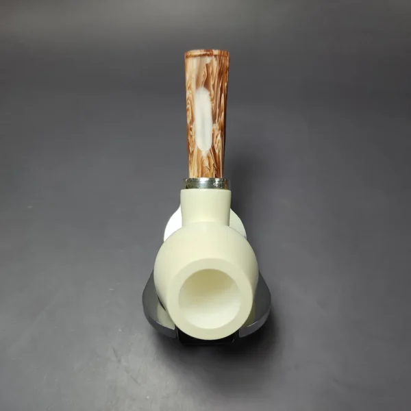 MBSD Meerschaum Silver Smooth Anse Reverse Calabash Block Meerschaum Pipe, New - Image 8