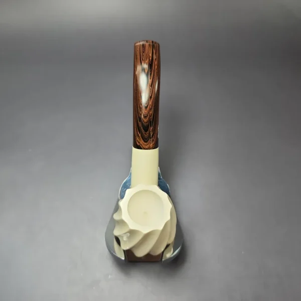 MBSD Meerschaum Deluxe Premier Spiral Carved Bent Billiard w/ Cumberland Block Meerschaum Pipe, Briar-Mortise, New - Image 9