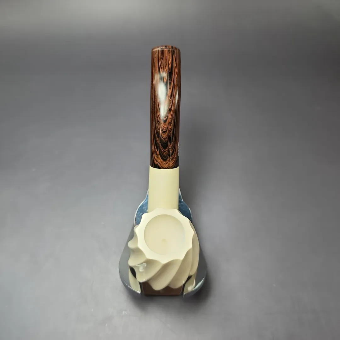 MBSD Meerschaum Deluxe Premier Spiral Carved Bent Billiard w/ Cumberland Block Meerschaum Pipe, Briar-Mortise, New - Image 9