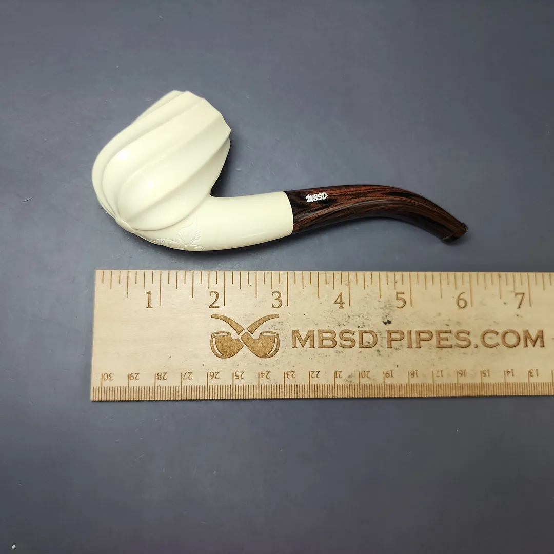 MBSD Meerschaum Deluxe Premier Spiral Carved Bent Billiard w/ Cumberland Block Meerschaum Pipe, Briar-Mortise, New - Image 10