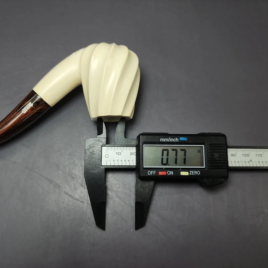 MBSD Meerschaum Deluxe Premier Spiral Carved Bent Billiard w/ Cumberland Block Meerschaum Pipe, Briar-Mortise, New - Image 11