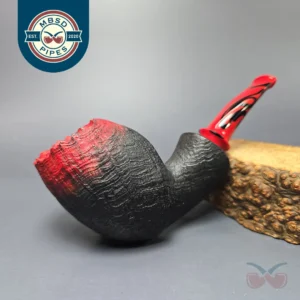 Peter Toth Red & Black Sandblasted Stubby Blowfish Handmade Briar Pipe, New
