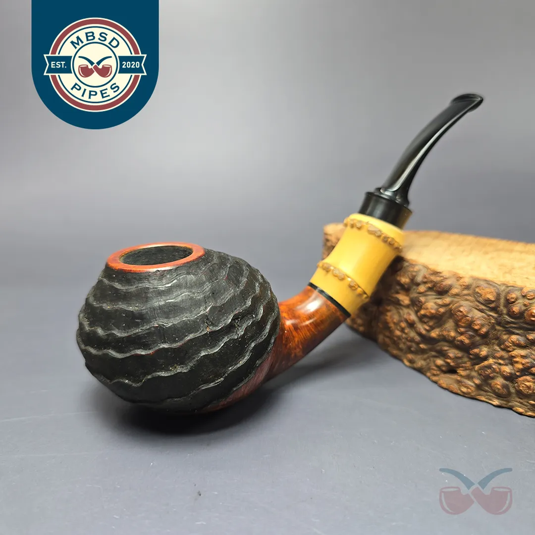 Md. Angga Rusticated Squat Brandy/ w Bamboo Handmade Briar Pipe, New