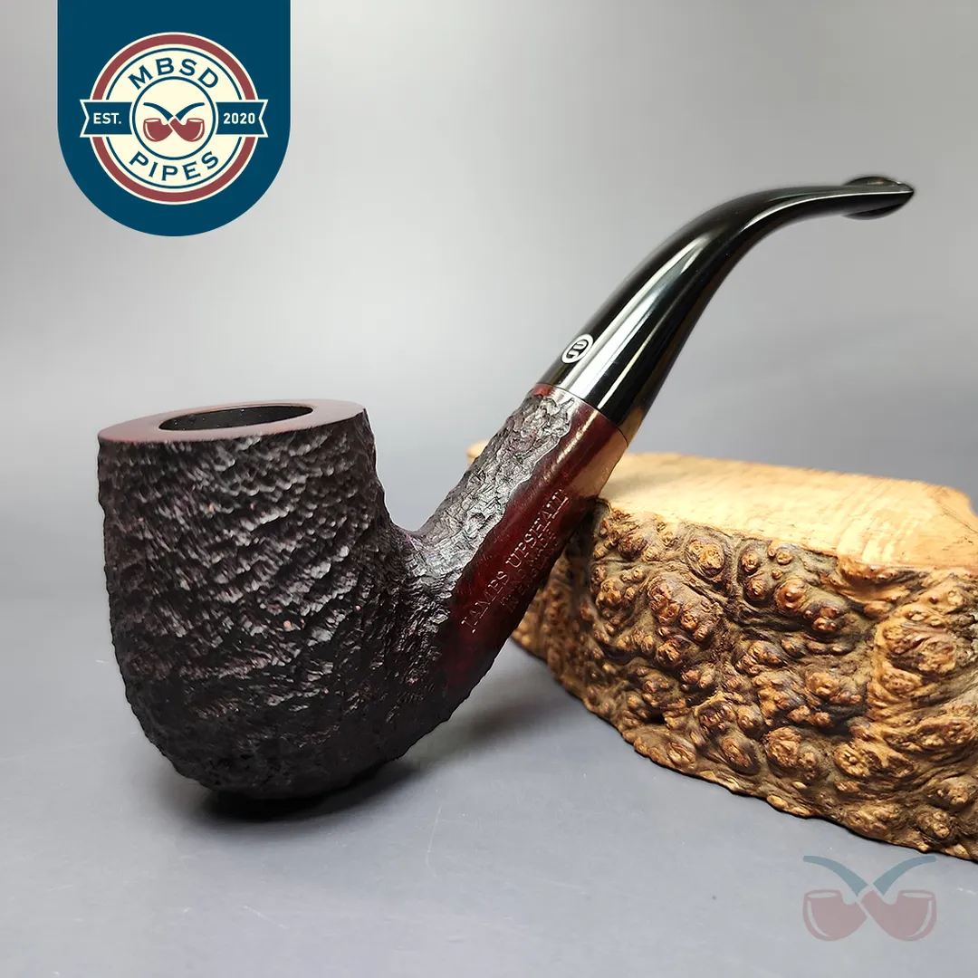 James Upshall Bark Group 6 Partially Rusticated Bent Billiard Estate Briar Pipe, Unsmoked