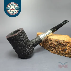 Ferndown Bark 2 Star Partially Rusticated Poker w/ Silver Spigot Estate Briar Pipe, English Estates