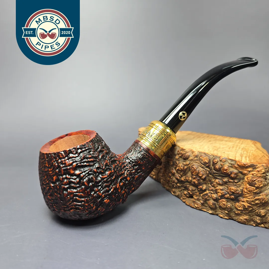 Rattray's Majesty 04 Sandblasted Bent Apple w/ Brass Estate Briar Pipe, Unsmoked, 9mm