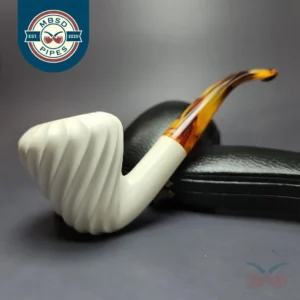 Spiral Carved Rhodesian Estate Block Meerschaum Pipe, Turkish Estates