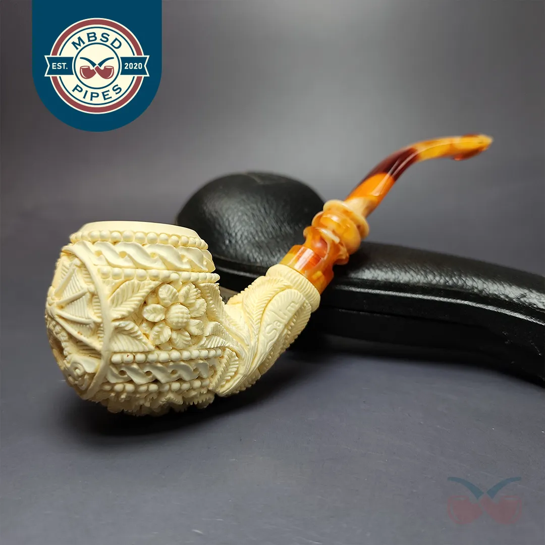Salim Şener Dragon Carved Apple Estate Block Meerschaum Pipe, Unsmoke