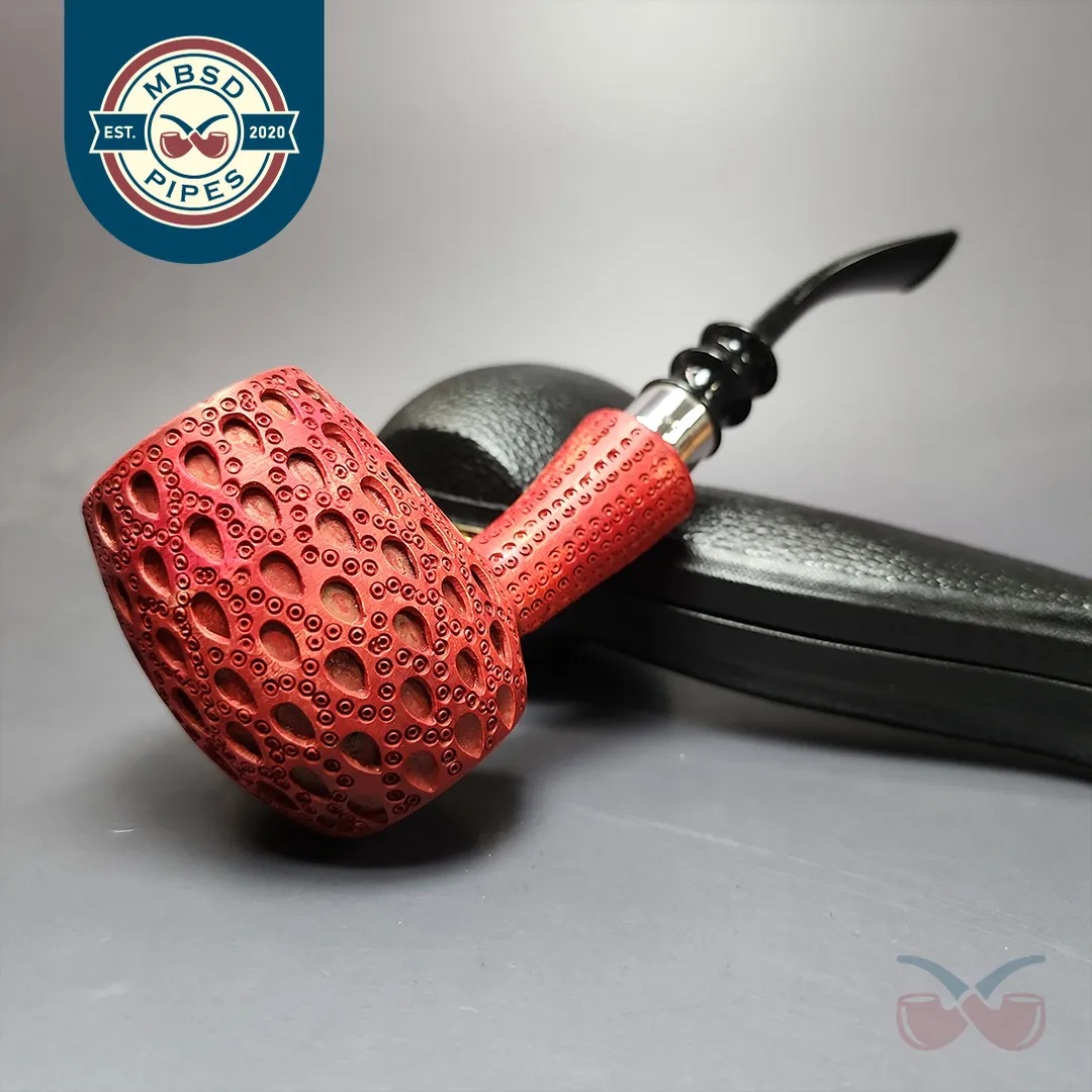 Lattice Carved XL Poker w/ Silver Estate Block Meerschaum Pipe, Turkish Estates