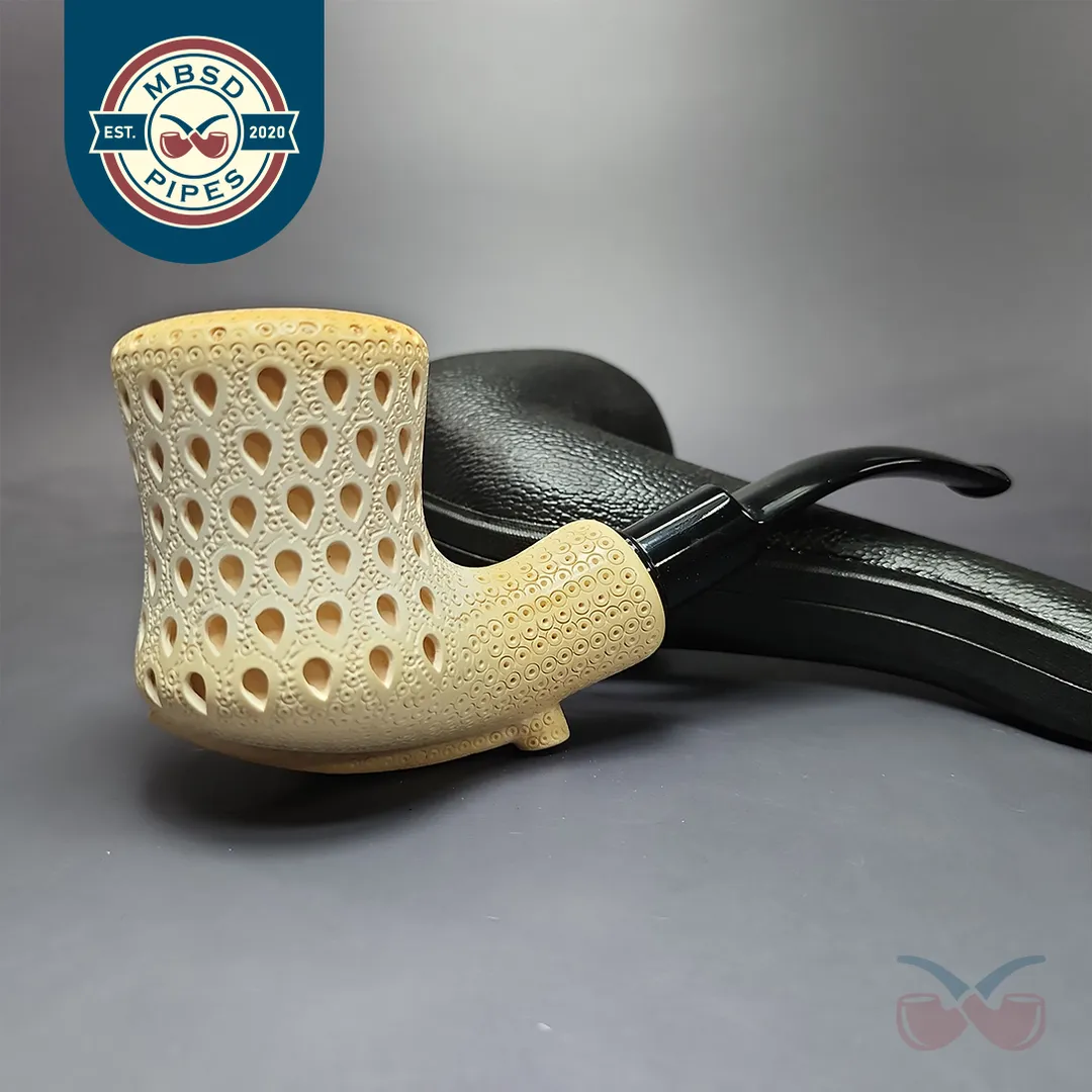 XL Lattice Carved Dublin Estate Block Meerschaum Pipe, Turkish Estates