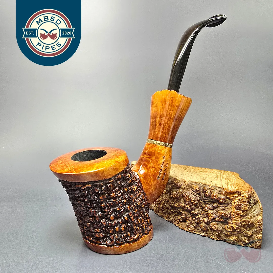 Mario Grandi XL Partially Rusticated Cherrywood Estate Briar Pipe, Italian Estates