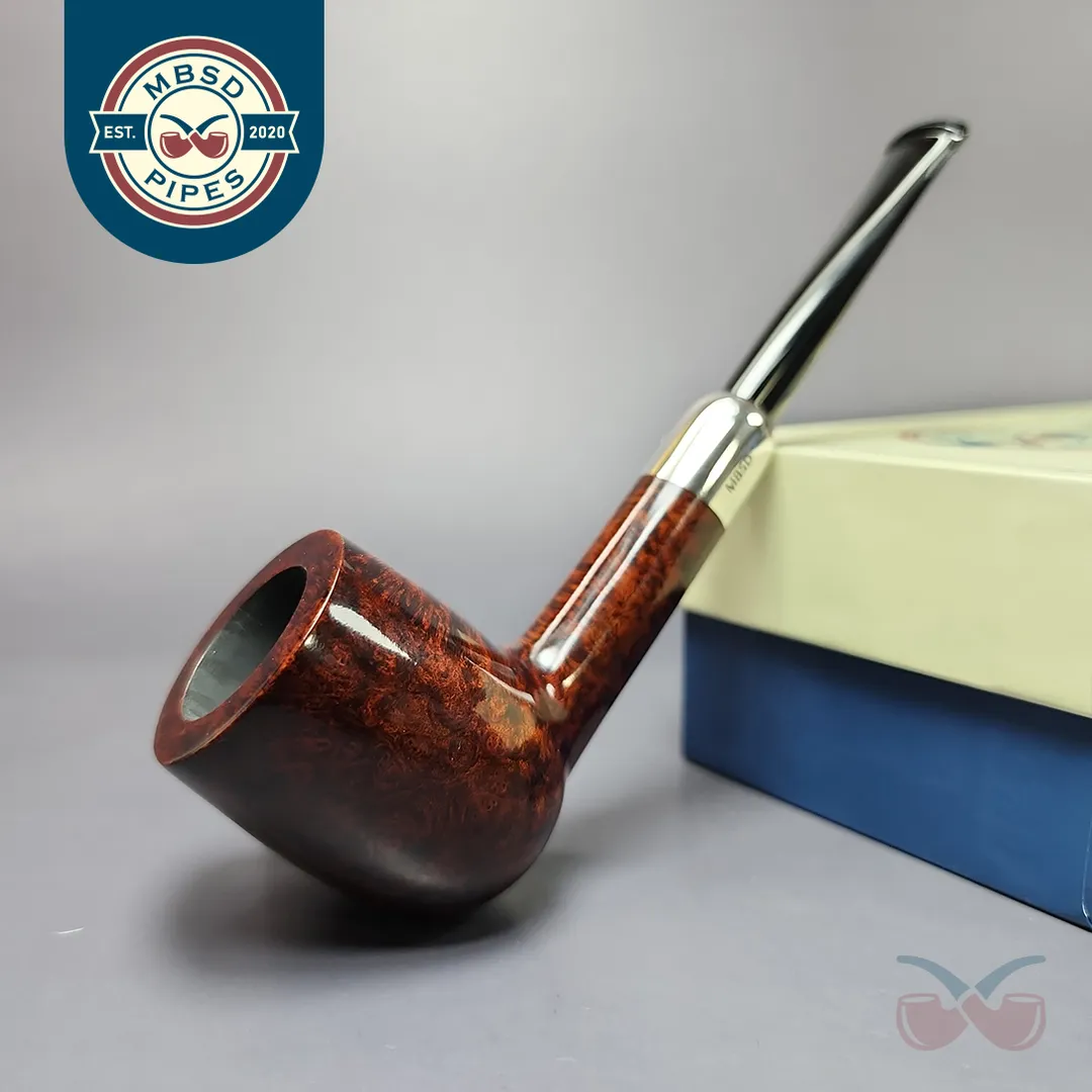 MBSD Briars Timeless Traditions 1 Smooth Billiard w/ Silver Handmade Briar Pipe, New