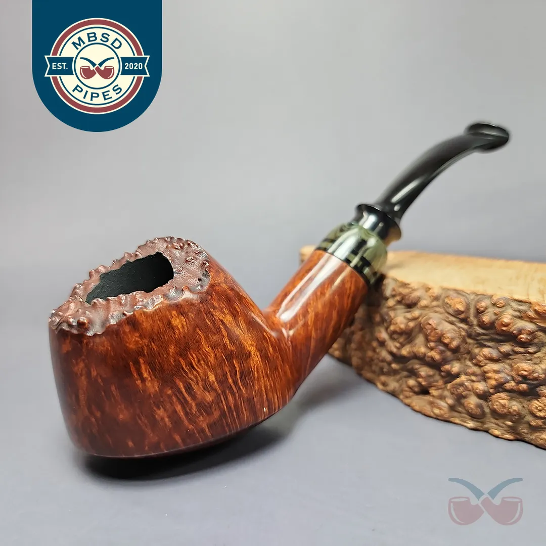 Moonlight Pipes "Fossil" Smooth Volcano w/ Ebonite Handmade Briar Pipe, New