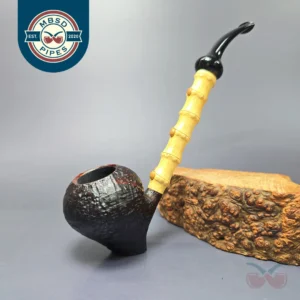 J Mouton Sandblasted Acorn Sitter w/ Bamboo Handmade Briar Pipe, New