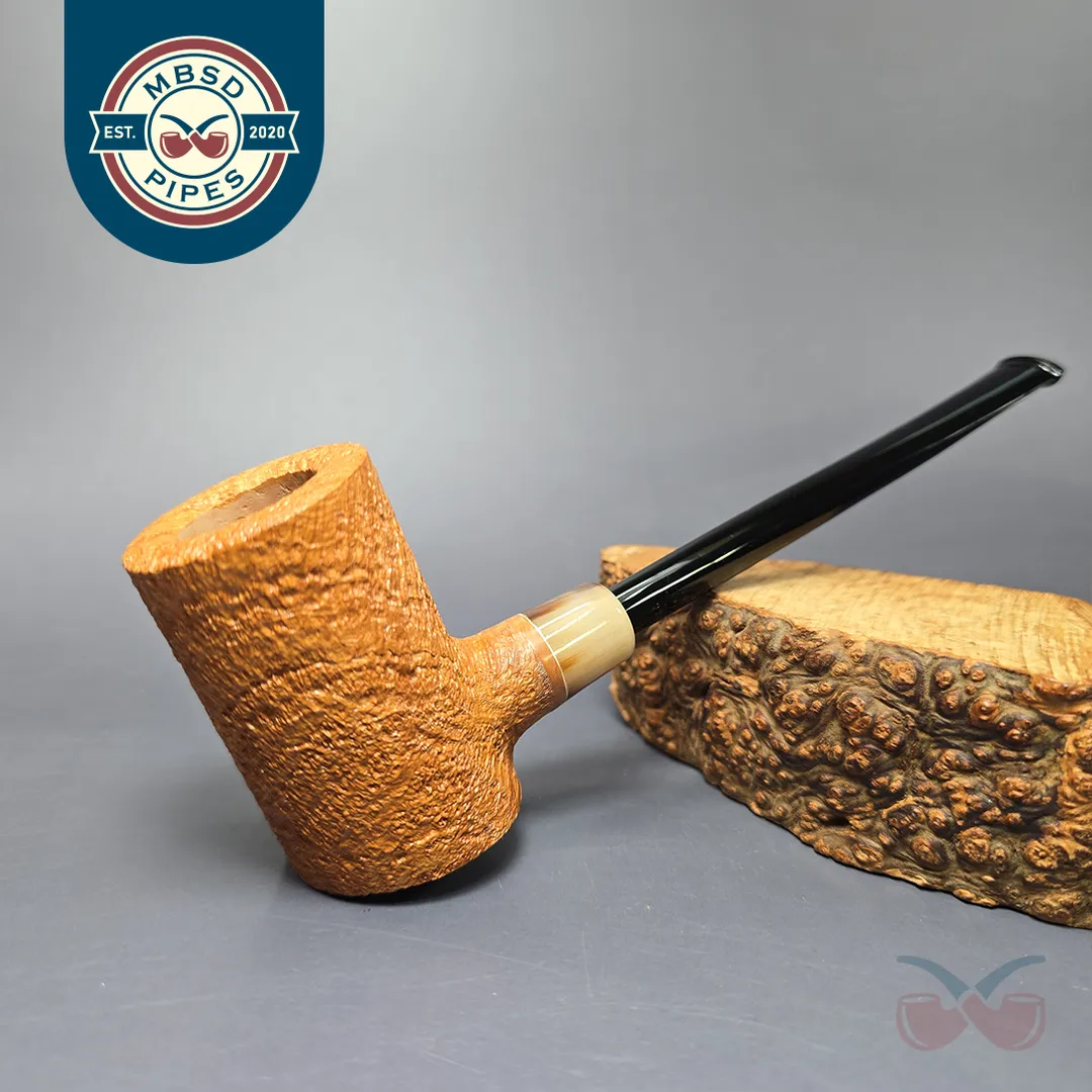 C-Pipe Tan Sandblasted Poker w/ Horn Handmade Briar Pipe, New