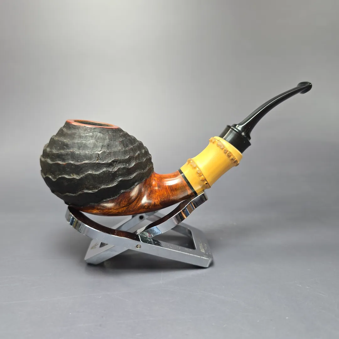 Md. Angga Rusticated Squat Brandy/ w Bamboo Handmade Briar Pipe, New - Image 2