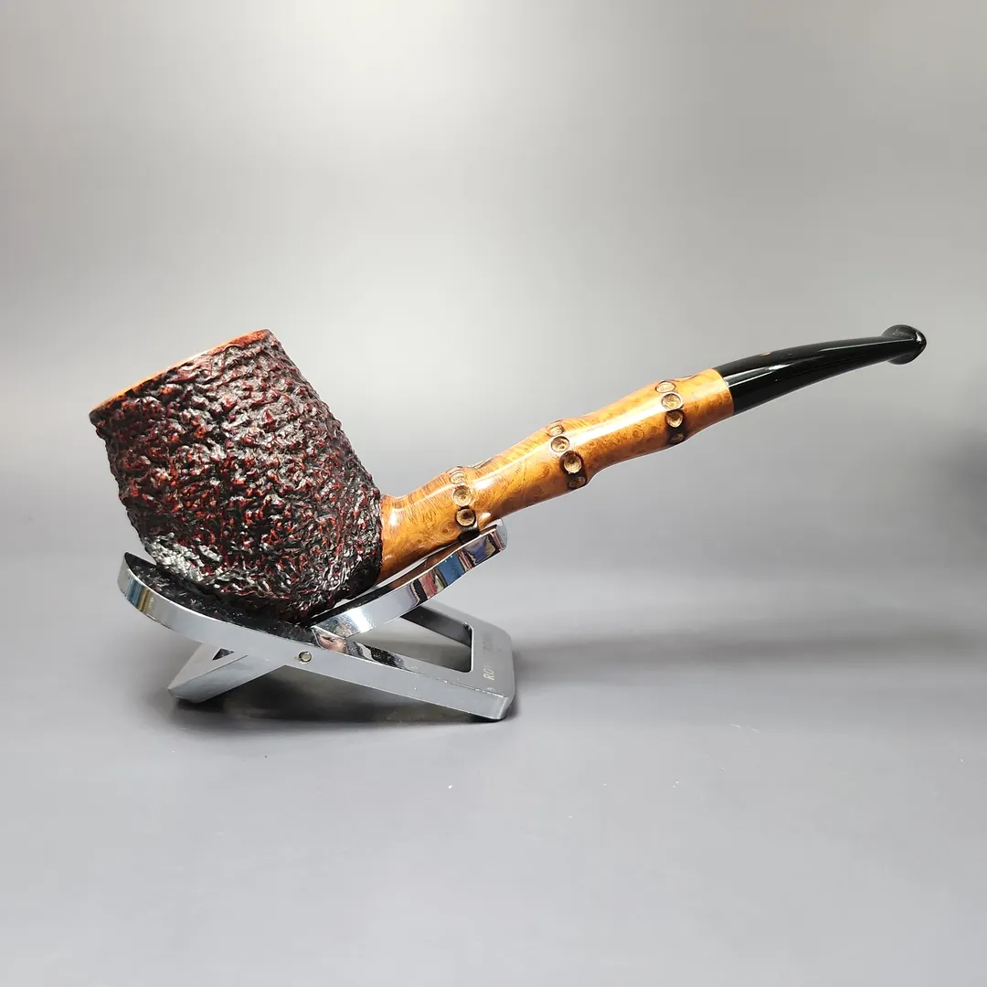 Radice Rind O T/B Twin Bore Rusticated Canadian w/ Faux Bamboo Estate Briar Pipe, Italian Estates - Image 2