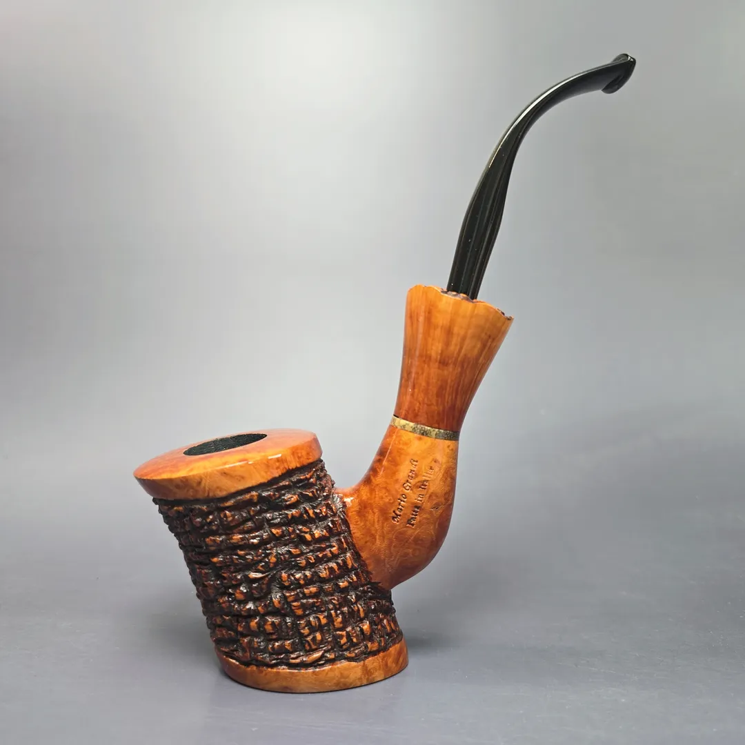 Mario Grandi XL Partially Rusticated Cherrywood Estate Briar Pipe, Italian Estates - Image 2