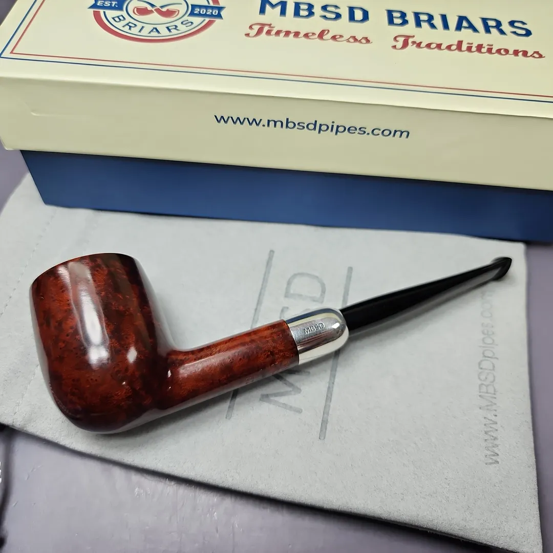 MBSD Briars Timeless Traditions 1 Smooth Billiard w/ Silver Handmade Briar Pipe, New - Image 2