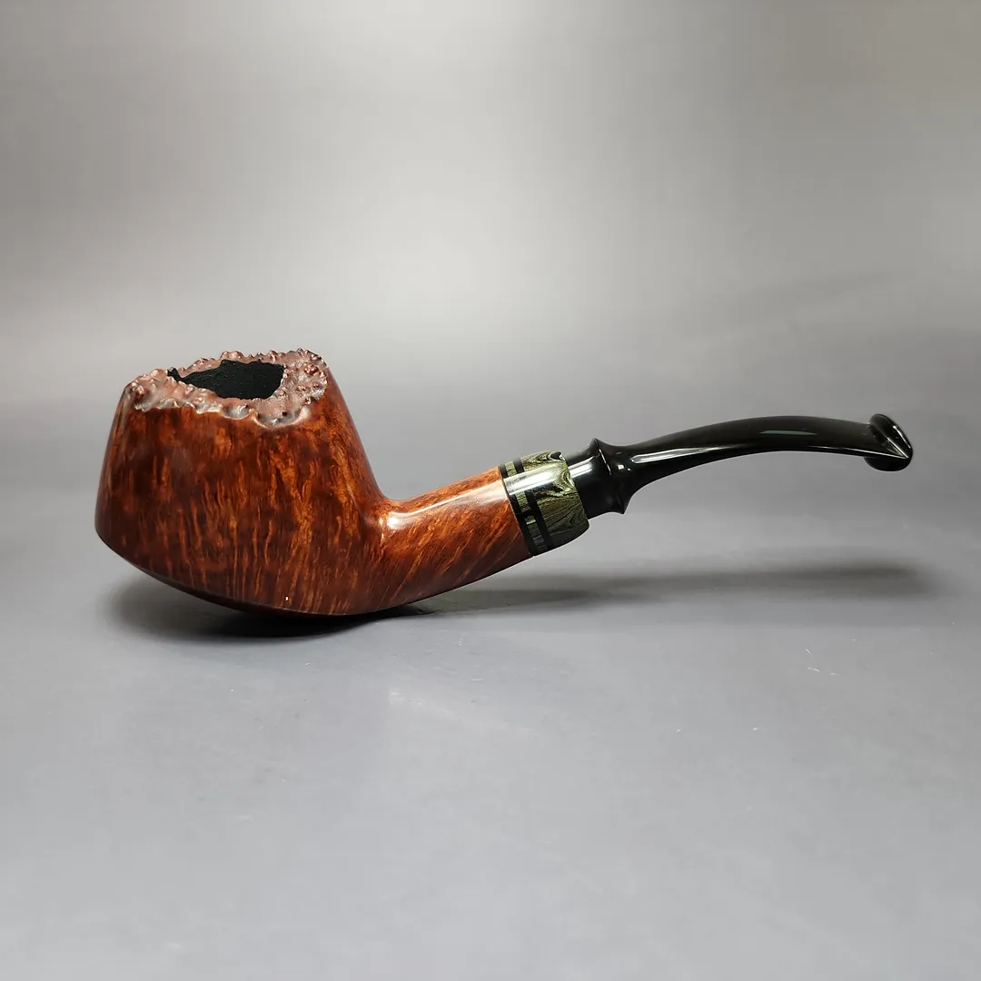 Moonlight Pipes "Fossil" Smooth Volcano w/ Ebonite Handmade Briar Pipe, New - Image 2