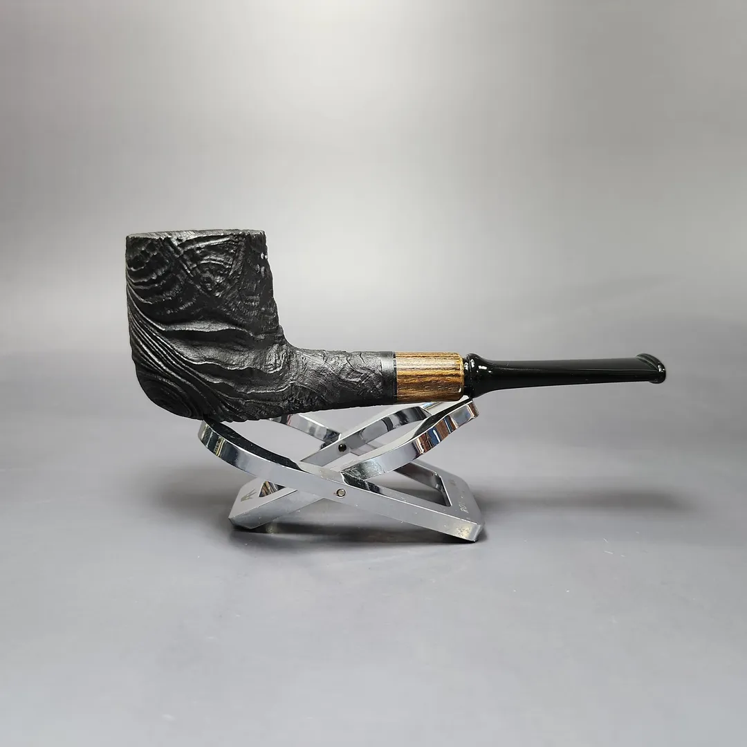 MBSD Briars by Piero Vitale Vintage Sandblasted Billiard w/Zebrawood Briar Pipe, New - Image 2