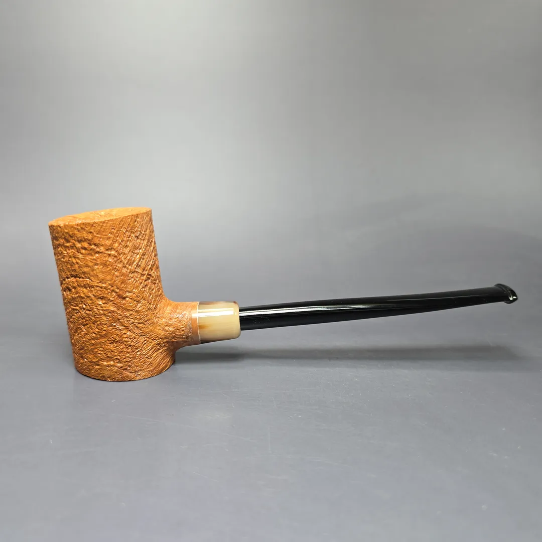 C-Pipe Tan Sandblasted Poker w/ Horn Handmade Briar Pipe, New - Image 2
